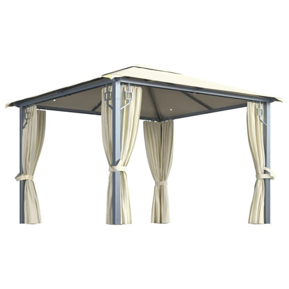 Pavillon Mit Vorhängen & Led-Lichterkette 300X300 Cm Alu