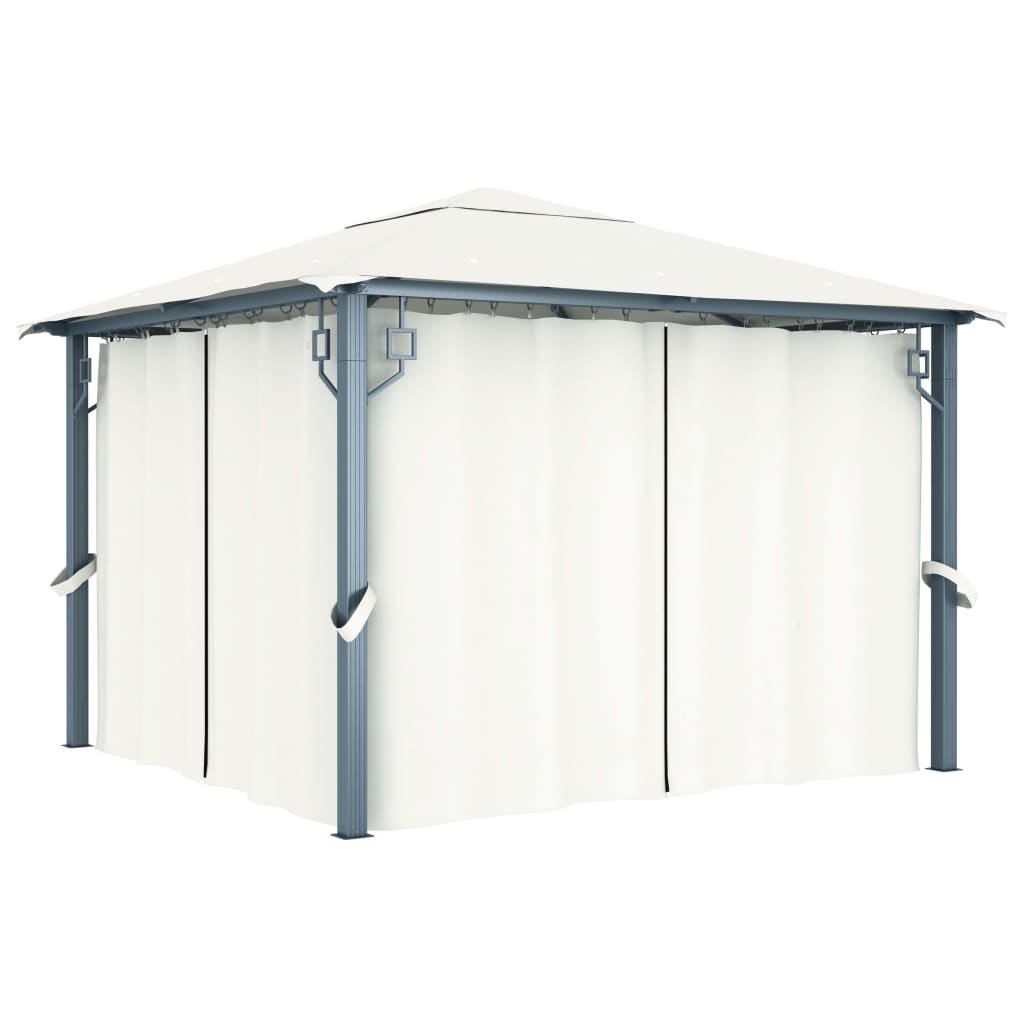 Pavillon Mit Vorhängen & Led-Lichterkette 300X300 Cm Alu
