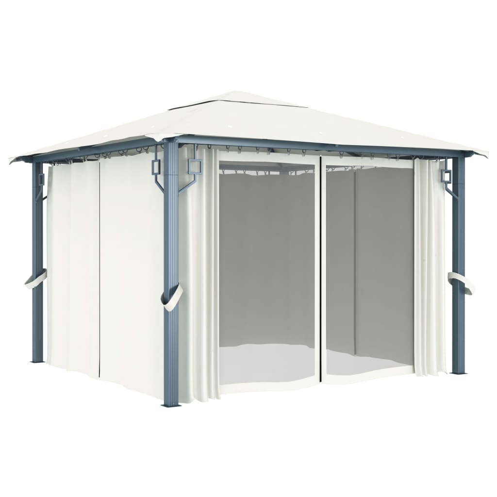 Pavillon Mit Vorhängen & Led-Lichterkette 300X300 Cm Alu