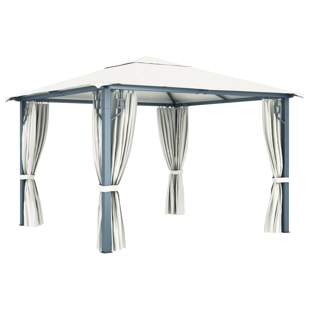 Pavillon Mit Vorhängen & Led-Lichterkette 300X300 Cm Alu