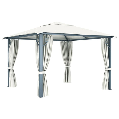 Pavillon Mit Vorhängen & Led-Lichterkette 300X300 Cm Alu