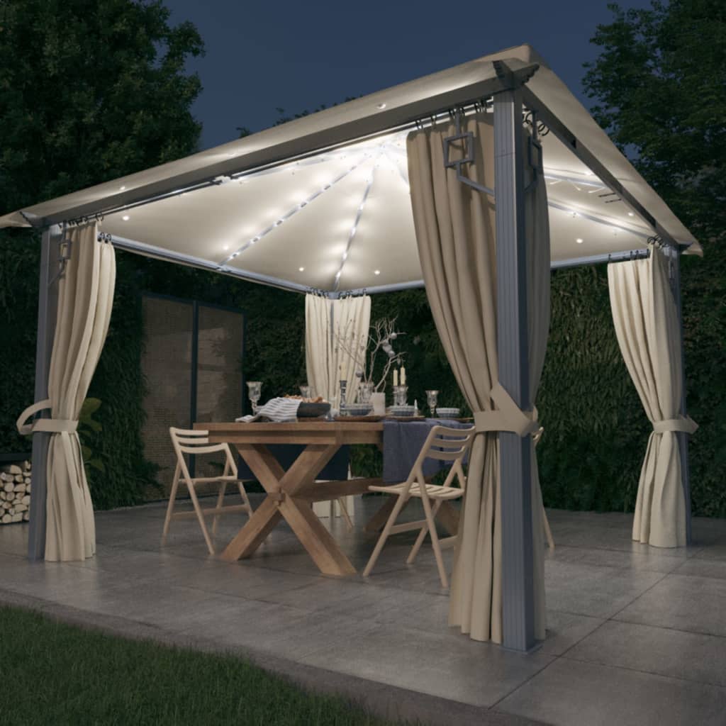 Pavillon Mit Vorhängen & Led-Lichterkette 300X300 Cm Alu