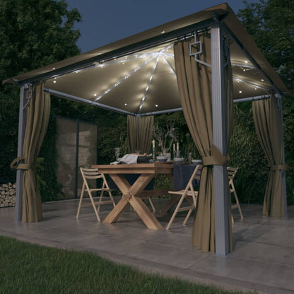 Pavillon Mit Vorhängen & Led-Lichterkette 300X300 Cm Alu
