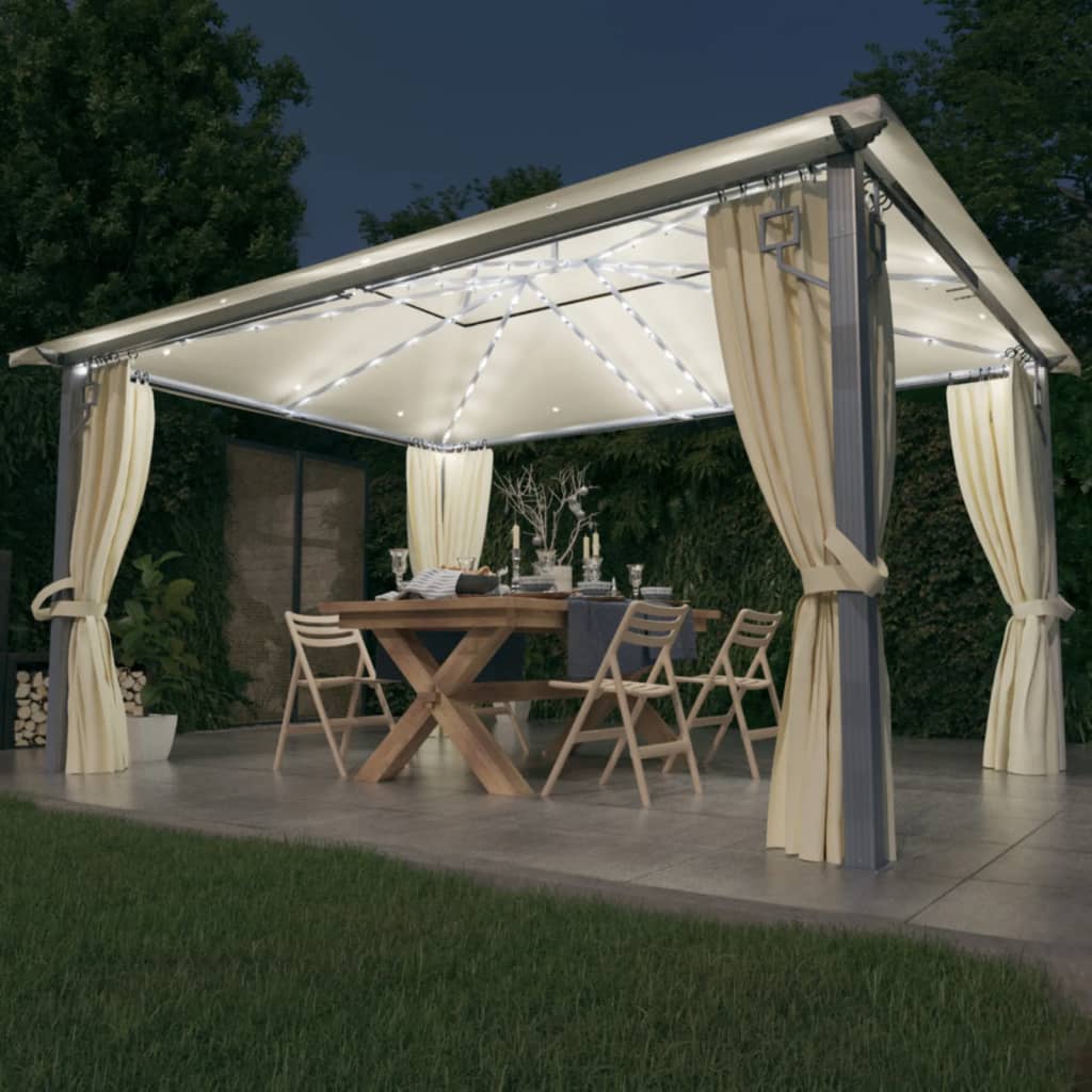 Pavillon Mit Vorhängen & Led-Lichterkette 300X300 Cm Alu