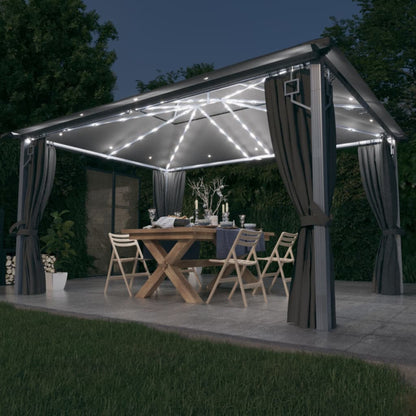 Pavillon Mit Vorhängen & Led-Lichterkette 300X300 Cm Alu