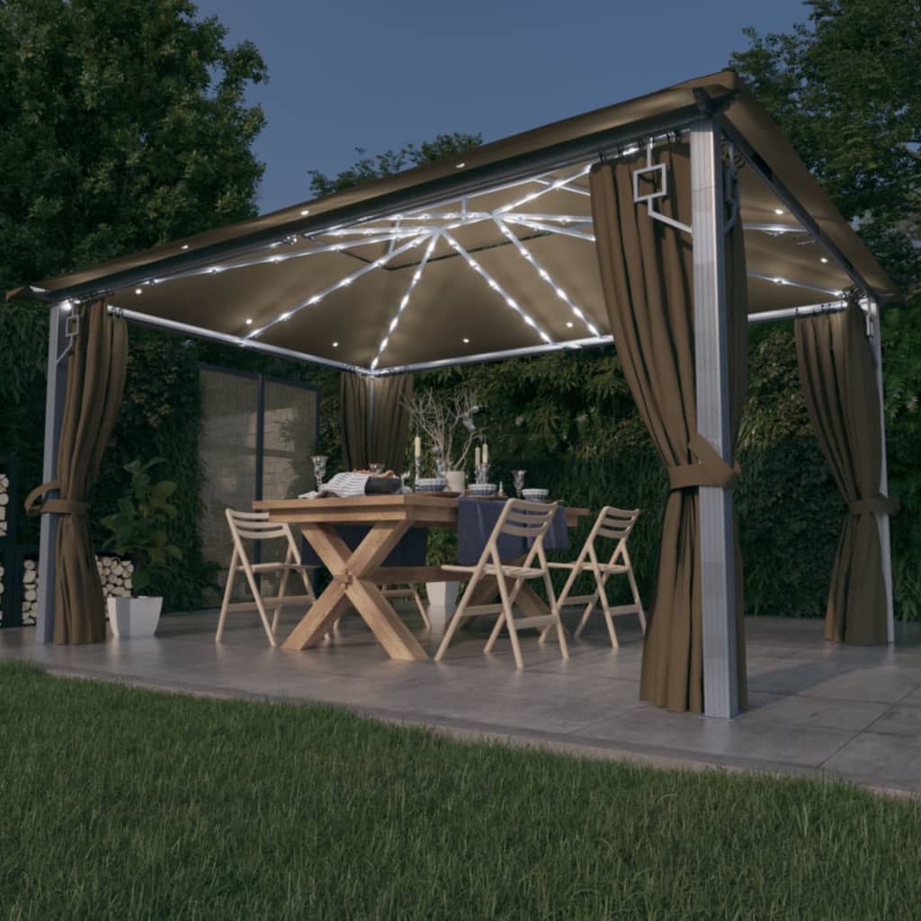 Pavillon Mit Vorhängen & Led-Lichterkette 300X300 Cm Alu