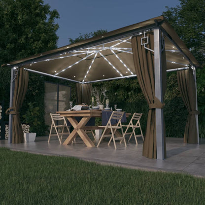 Pavillon Mit Vorhängen & Led-Lichterkette 300X300 Cm Alu