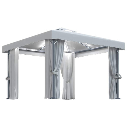 Pavillon Mit Vorhängen & Led-Lichterkette 3X3 M Weiß