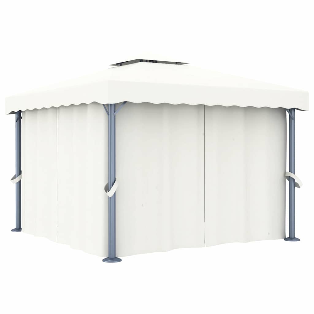 Pavillon Mit Vorhängen & Led-Lichterkette 3X3 M Weiß