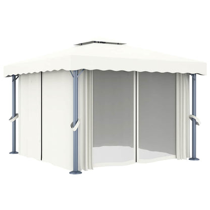 Pavillon Mit Vorhängen & Led-Lichterkette 3X3 M Weiß