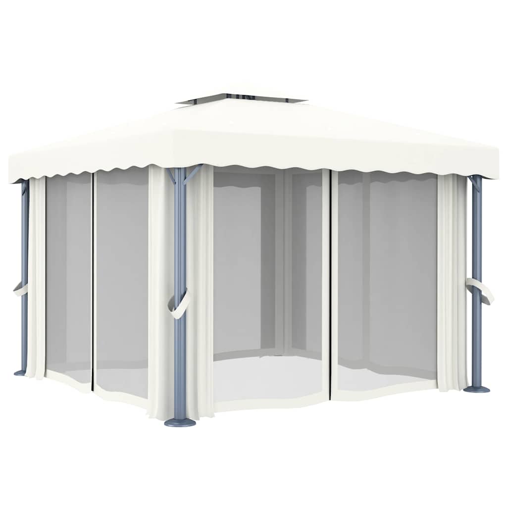 Pavillon Mit Vorhängen & Led-Lichterkette 3X3 M Weiß