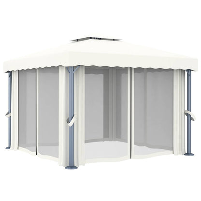 Pavillon Mit Vorhängen & Led-Lichterkette 3X3 M Weiß