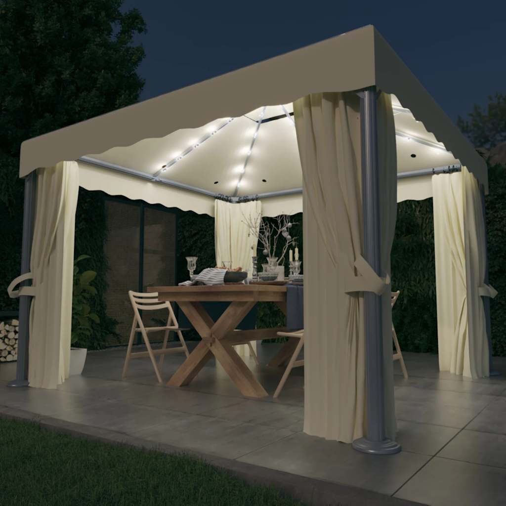 Pavillon Mit Vorhängen & Led-Lichterkette 3X3 M Weiß