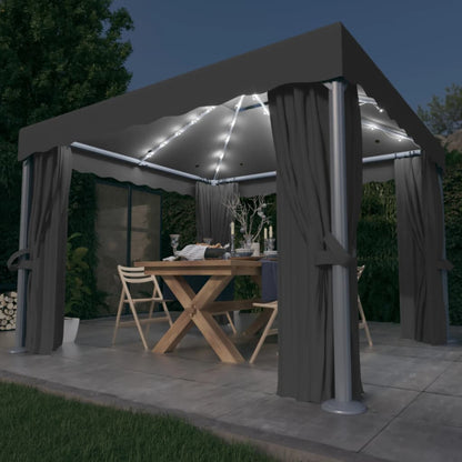 Pavillon Mit Vorhängen & Led-Lichterkette 3X3 M Weiß