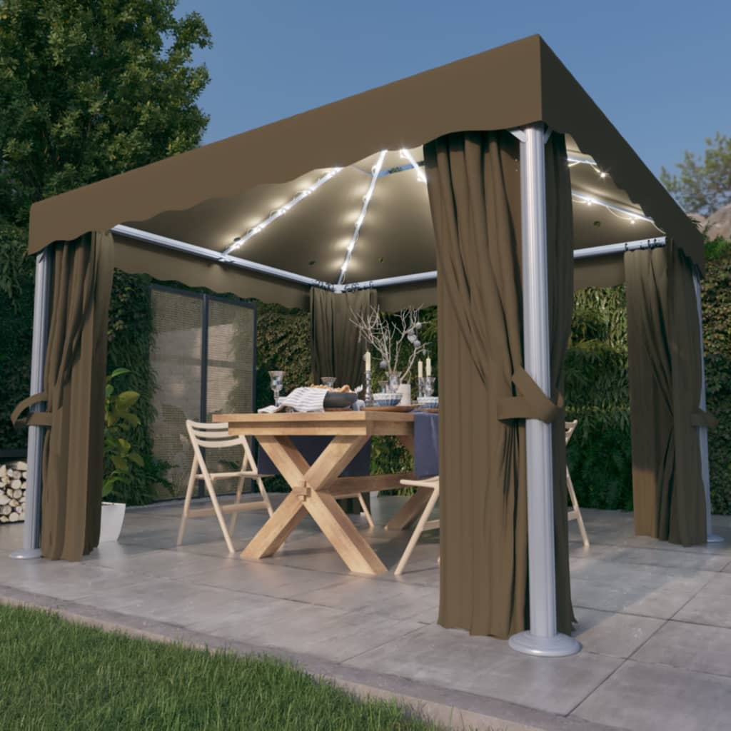 Pavillon Mit Vorhängen & Led-Lichterkette 3X3 M Weiß