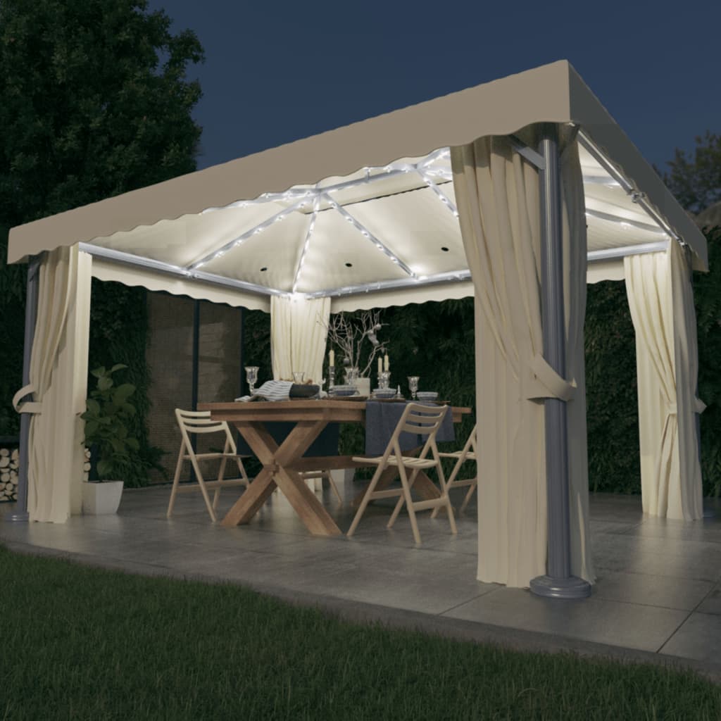 Pavillon Mit Vorhängen & Led-Lichterkette 3X3 M Weiß