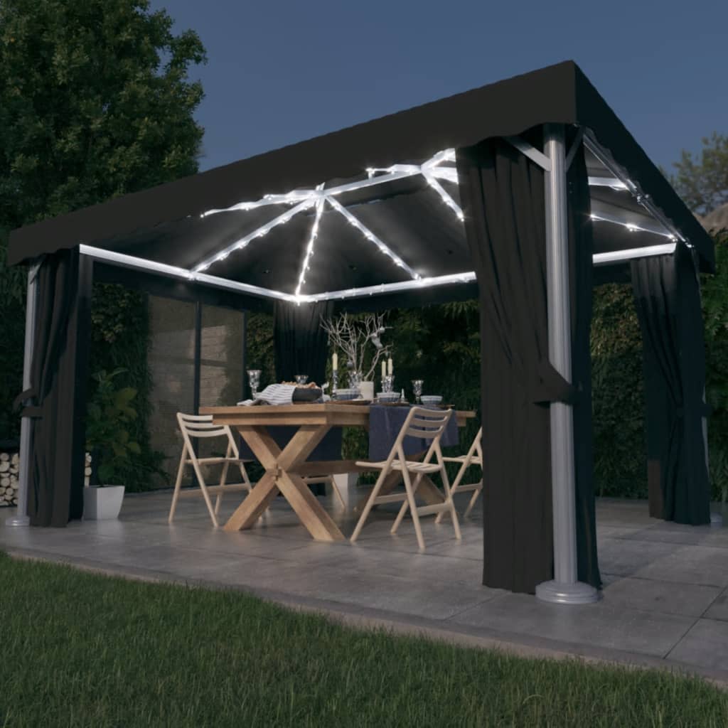 Pavillon Mit Vorhängen & Led-Lichterkette 3X3 M Weiß