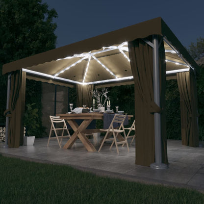 Pavillon Mit Vorhängen & Led-Lichterkette 3X3 M Weiß