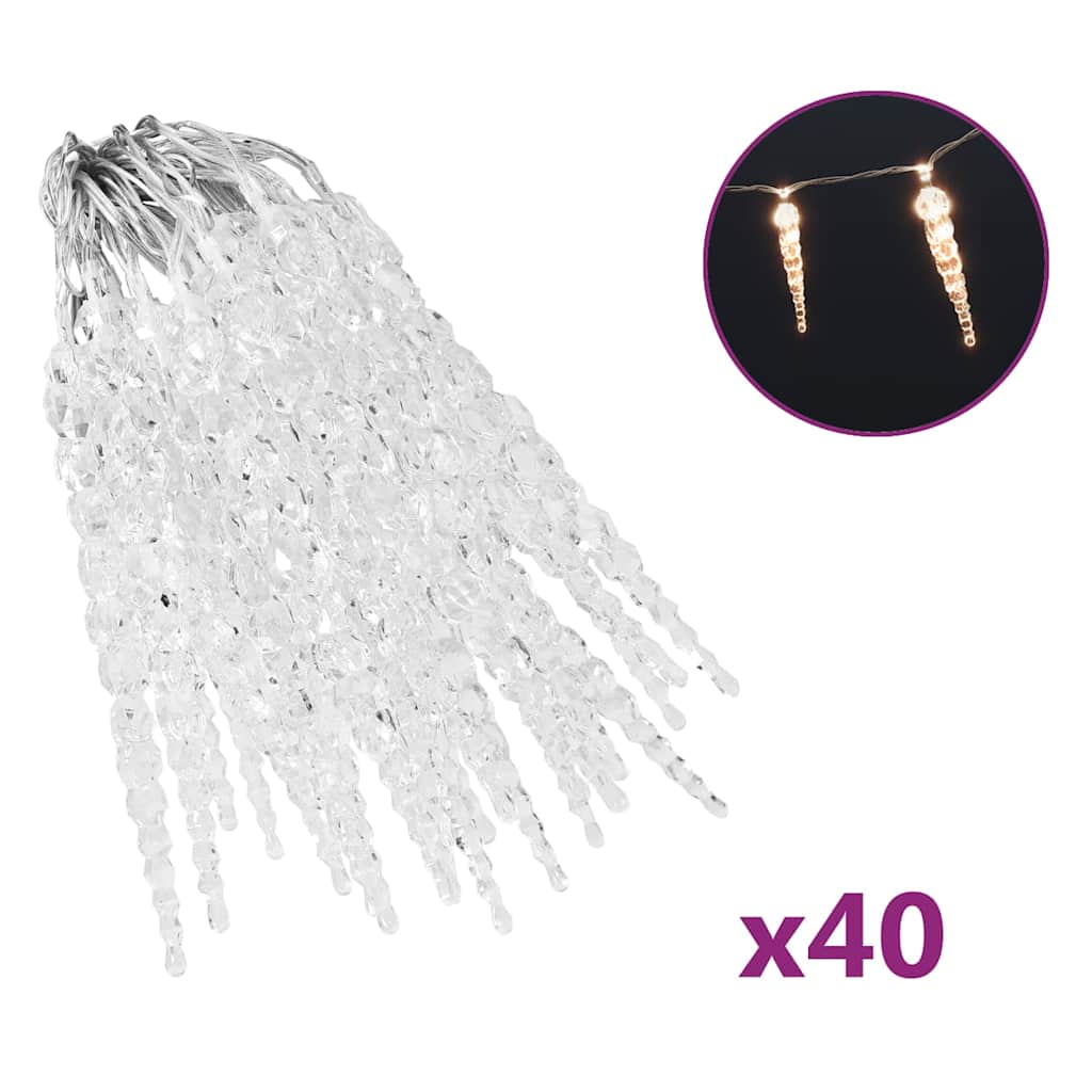 Eiszapfen-Lichterkette 40-Tlg. Warmweiß Acryl Fernbedienung