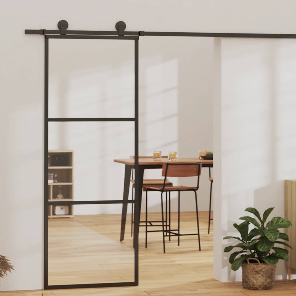 Schiebetür 3-Teilig Esg-Glas Und Aluminium Schwarz