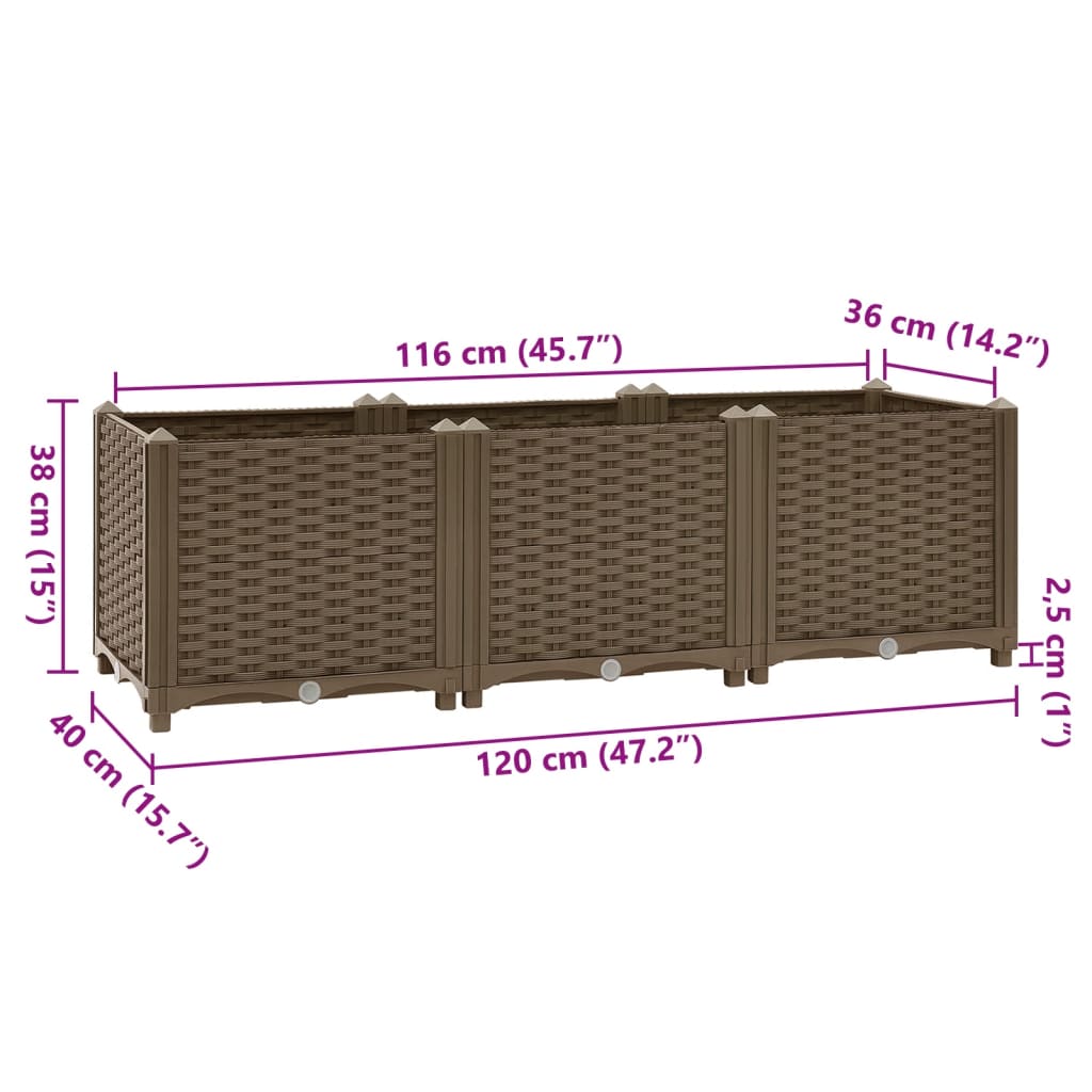 Hochbeet 120 X 40 X 38 Cm Polypropylen Braun