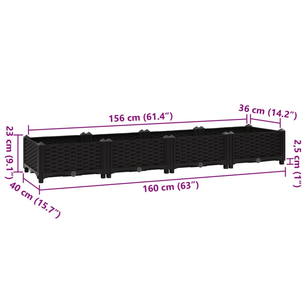 Hochbeet 160X40X23 Cm Polypropylen Schwarz
