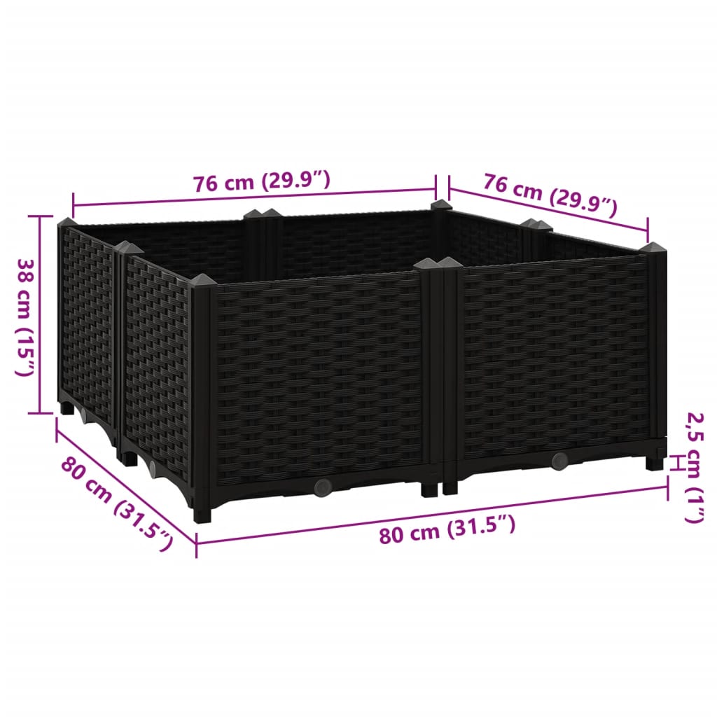 Hochbeet 80X80X38 Cm Polypropylen Schwarz