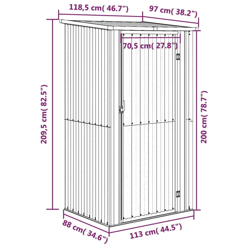 Gartenhaus 118,5X97X209,5 Cm Verzinkter Stahl