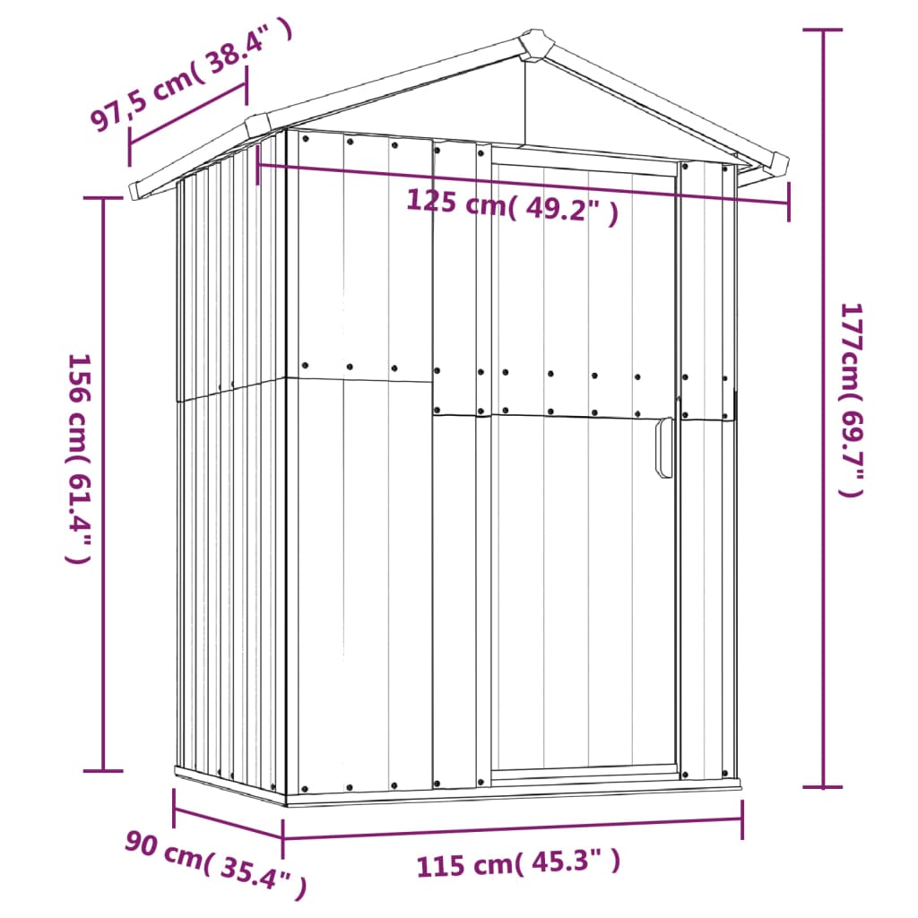 Gartenhaus 126X97,5X177 Cm Verzinkter Stahl