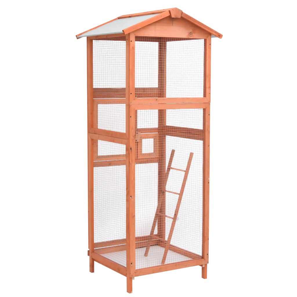 Vogelkäfig 68X62X166 Cm Massivholz Fichte Dunkelgrau