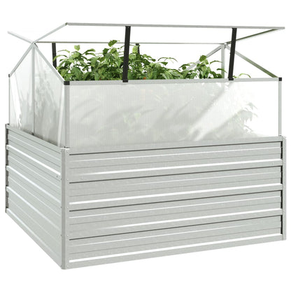 Garten-Hochbeet Mit Gewächshaus 100X100X85 Cm Silber