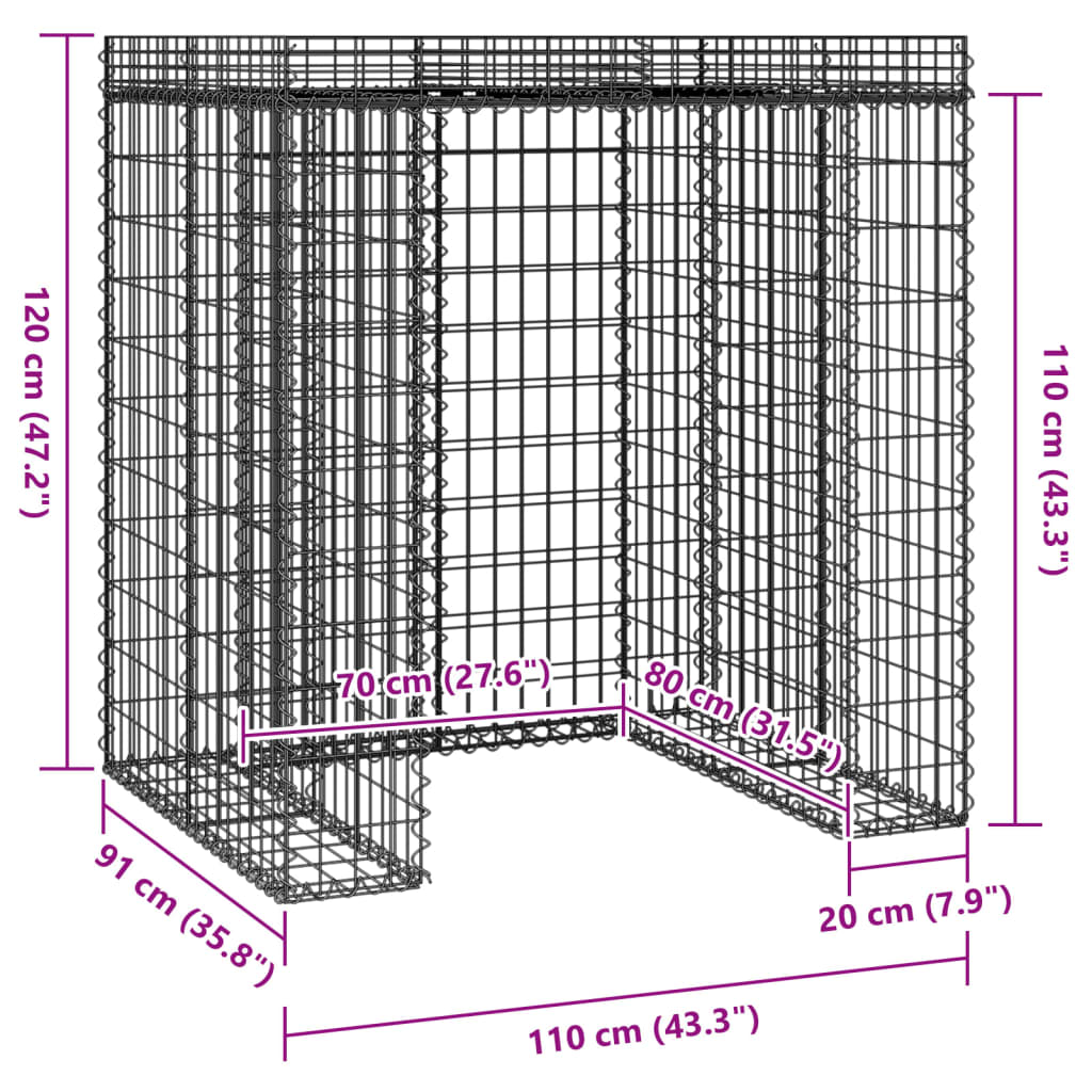 Gabionen-Mülltonnenbox 110X91X120 Cm Verzinktes Eisen