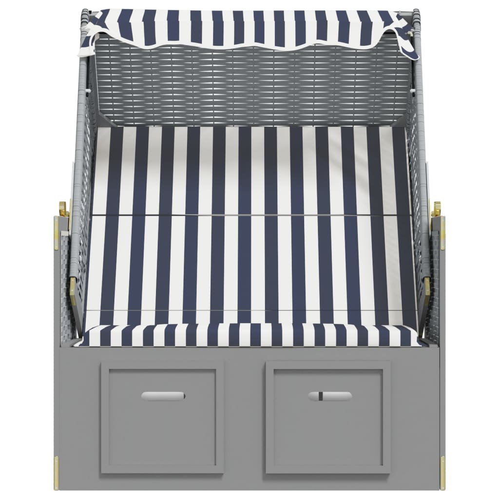 Strandkorb Mit Dach Poly Rattan Und Massivholz Blau & Weiß