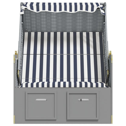 Strandkorb Mit Dach Poly Rattan Und Massivholz Blau & Weiß