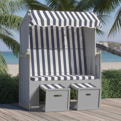 Strandkorb Mit Dach Poly Rattan Und Massivholz Blau & Weiß
