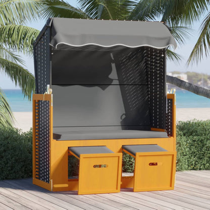 Strandkorb Mit Dach Poly Rattan Und Massivholz Blau & Weiß