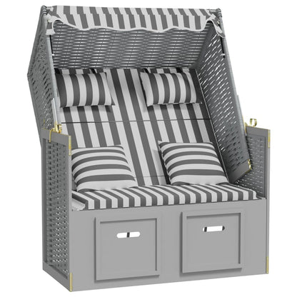 Strandkorb Mit Kissen Poly Rattan Und Massivholz Grau & Weiß