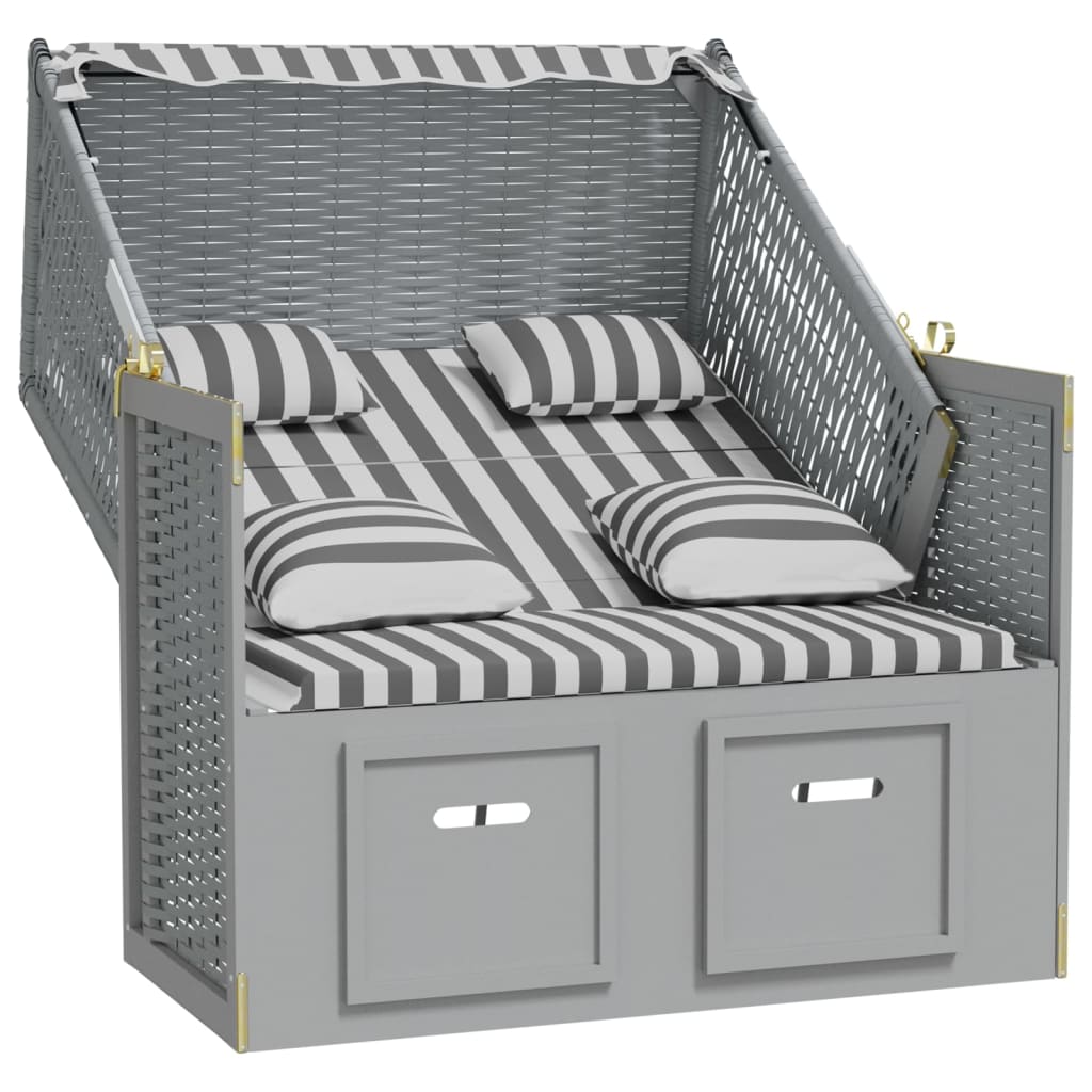 Strandkorb Mit Kissen Poly Rattan Und Massivholz Grau & Weiß