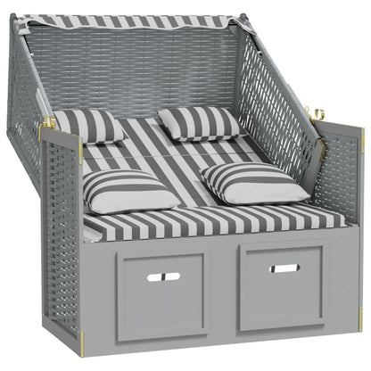 Strandkorb Mit Kissen Poly Rattan Und Massivholz Grau & Weiß