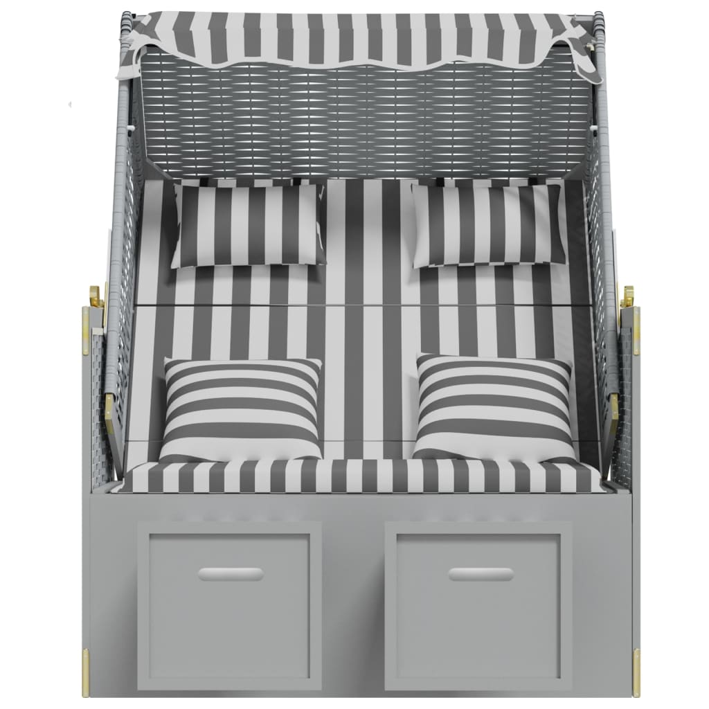 Strandkorb Mit Kissen Poly Rattan Und Massivholz Grau & Weiß