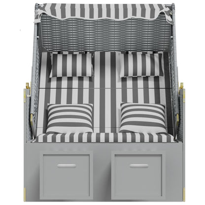 Strandkorb Mit Kissen Poly Rattan Und Massivholz Grau & Weiß