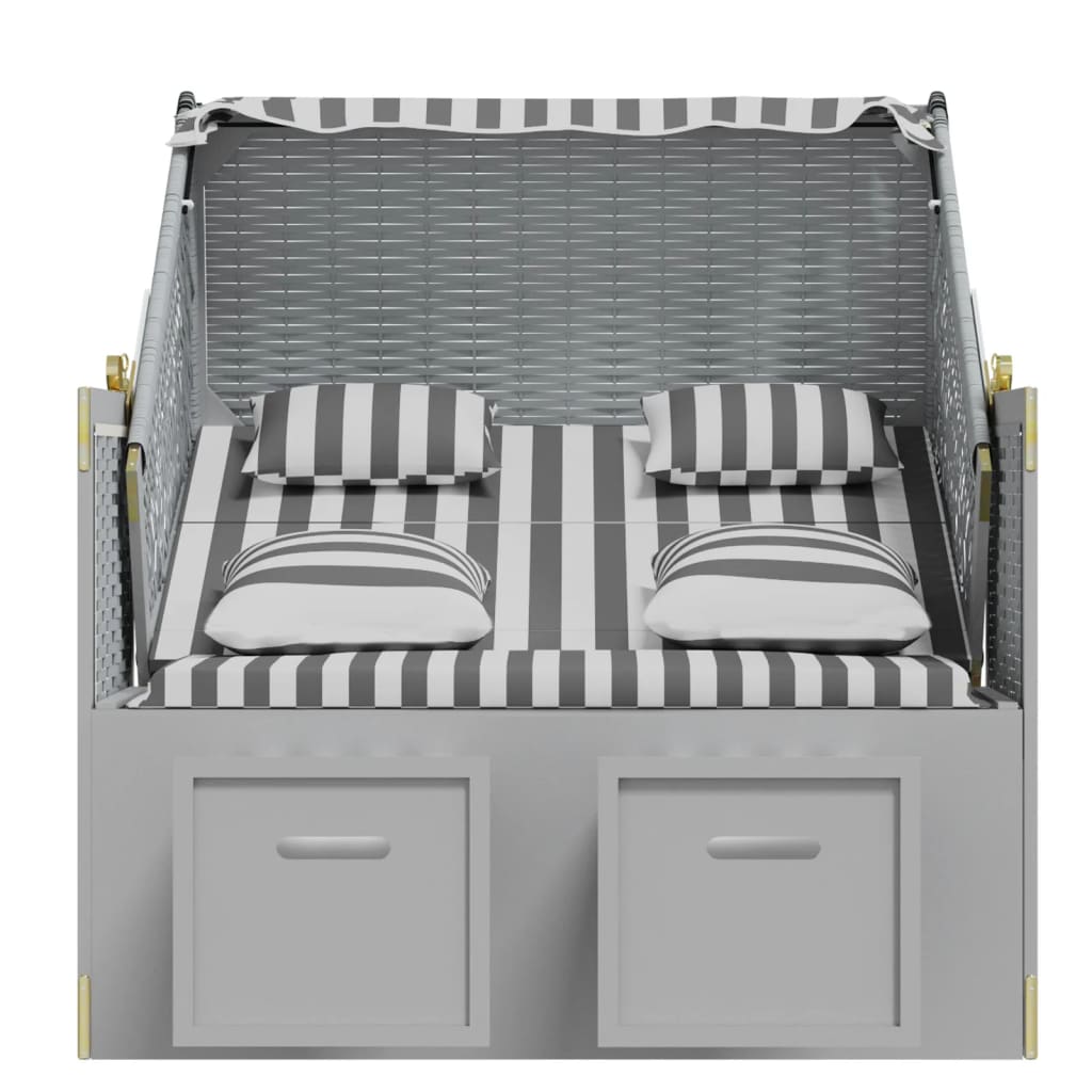 Strandkorb Mit Kissen Poly Rattan Und Massivholz Grau & Weiß