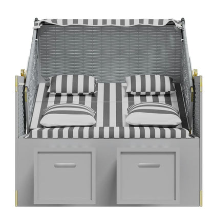 Strandkorb Mit Kissen Poly Rattan Und Massivholz Grau & Weiß
