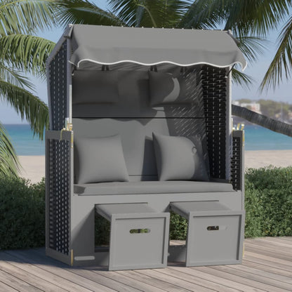 Strandkorb Mit Kissen Poly Rattan Und Massivholz Grau & Weiß