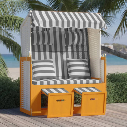 Strandkorb Mit Kissen Poly Rattan Und Massivholz Grau & Weiß