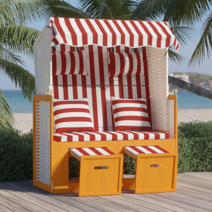 Strandkorb Mit Kissen Poly Rattan Und Massivholz Grau & Weiß