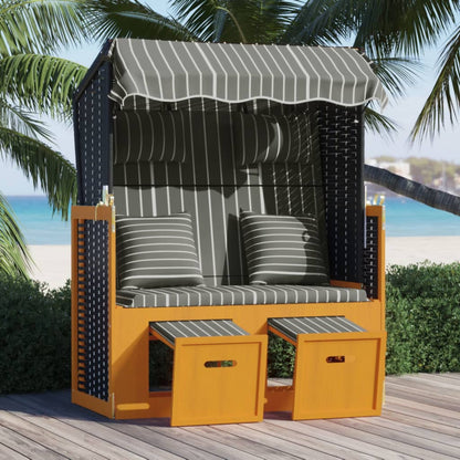 Strandkorb Mit Kissen Poly Rattan Und Massivholz Grau & Weiß