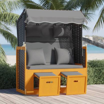 Strandkorb Mit Kissen Poly Rattan Und Massivholz Grau & Weiß