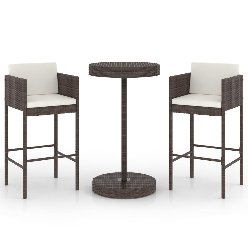 3-Tlg. Gartenbar-Set Mit Kissen Poly Rattan