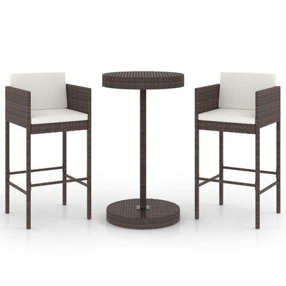 3-Tlg. Gartenbar-Set Mit Kissen Poly Rattan